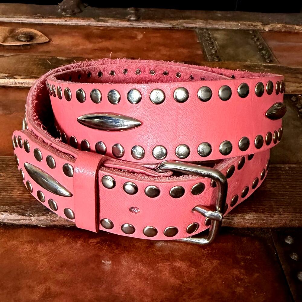 Pink Studded Leather Belt